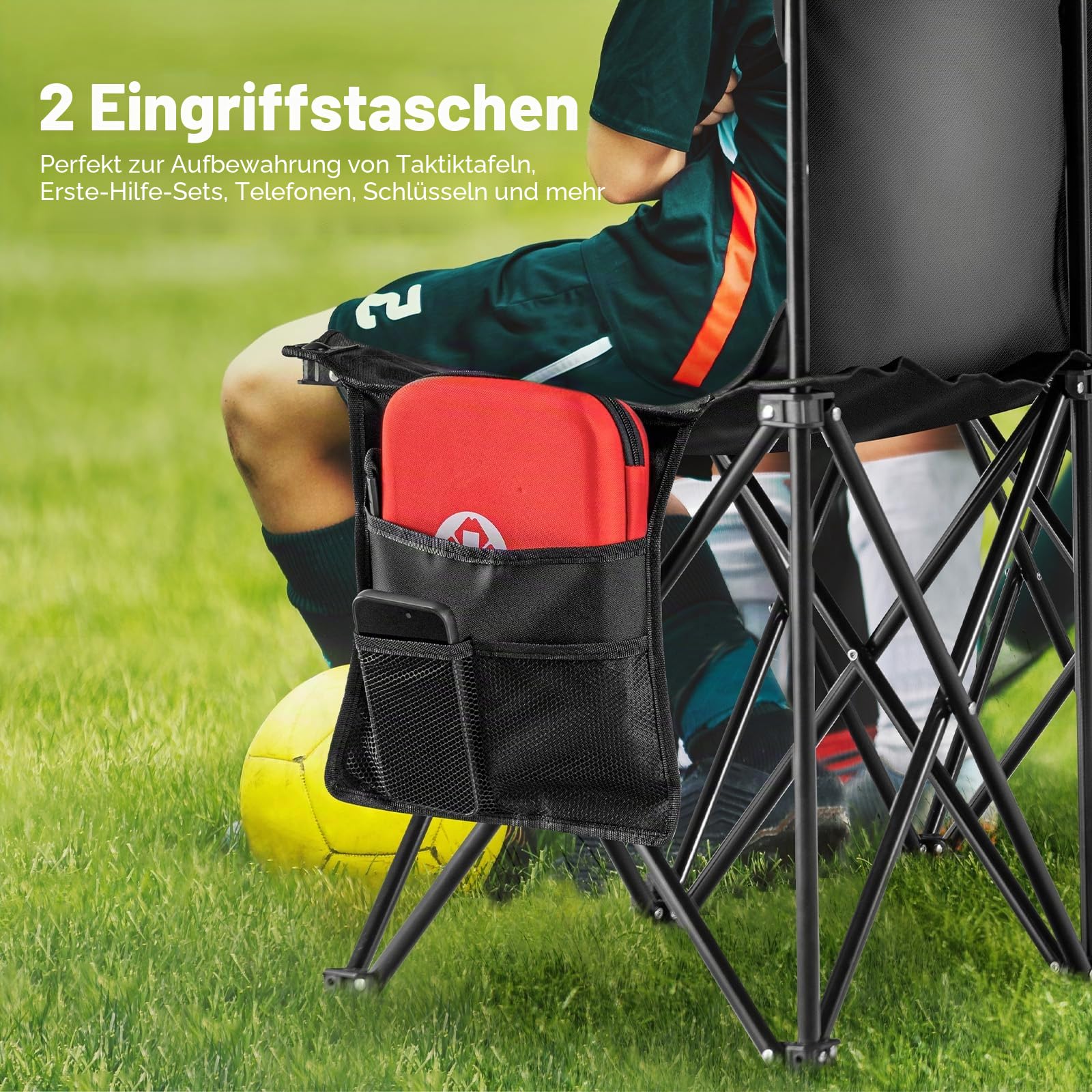 VEVOR Tragbare Faltbank 6-Sitzer Campingbank mit Tragetasche und Rückenlehne, Seitenbank für Fußball, Angeln, 6-Sitzer, 8-Sitzer