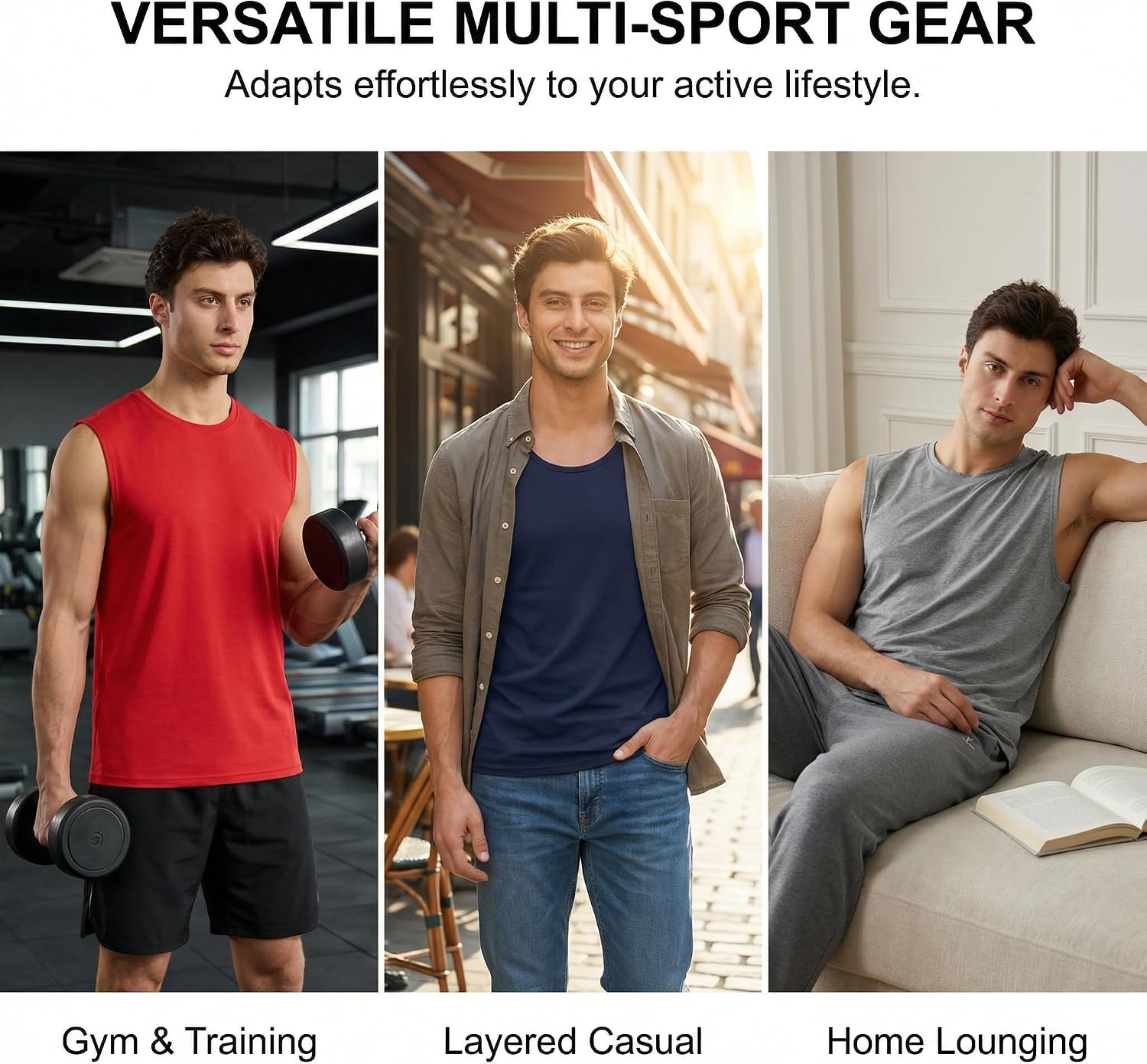 Sanke 5 Pack Men's Tank Tops Workout Muscle Shirts Cooling Sleeveless Undershirts Loose Fit Athletic Tee for Gym Running