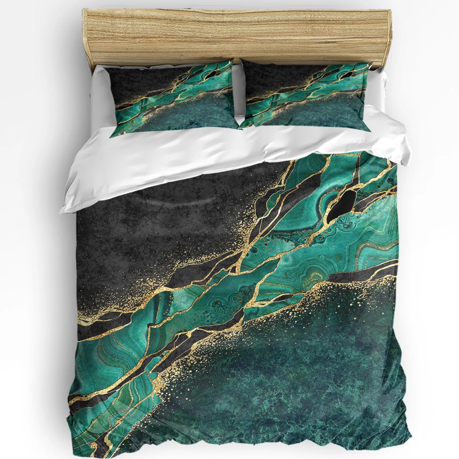 Parure de lit malachite et marbre noir, housse de couette haut de gamme au design abstrait