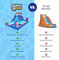 Vista 8 de Sunny & Fun - Parque inflable de cuatro esquinas, resistente para diversión al aire libre, pared de escalada, tobogán y piscina profunda, fácil
