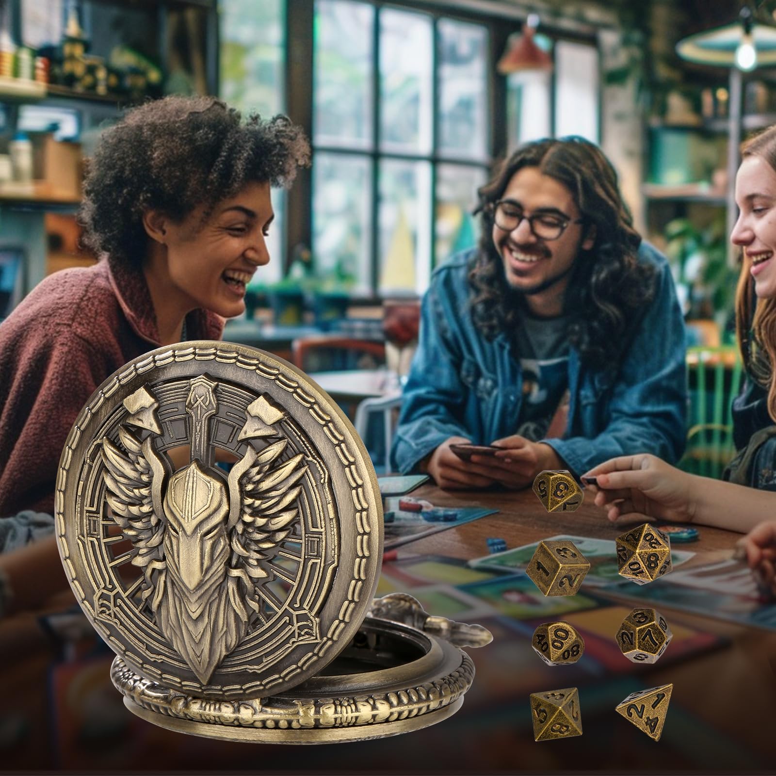 Mini set di dadi con custodia in bronzo cavaliere paladino cavaliere guerriero – Regali di D&D con borsa per dadi, set di 7 dadi in metallo poliedrico D&D, set per principianti per giochi di ruolo da