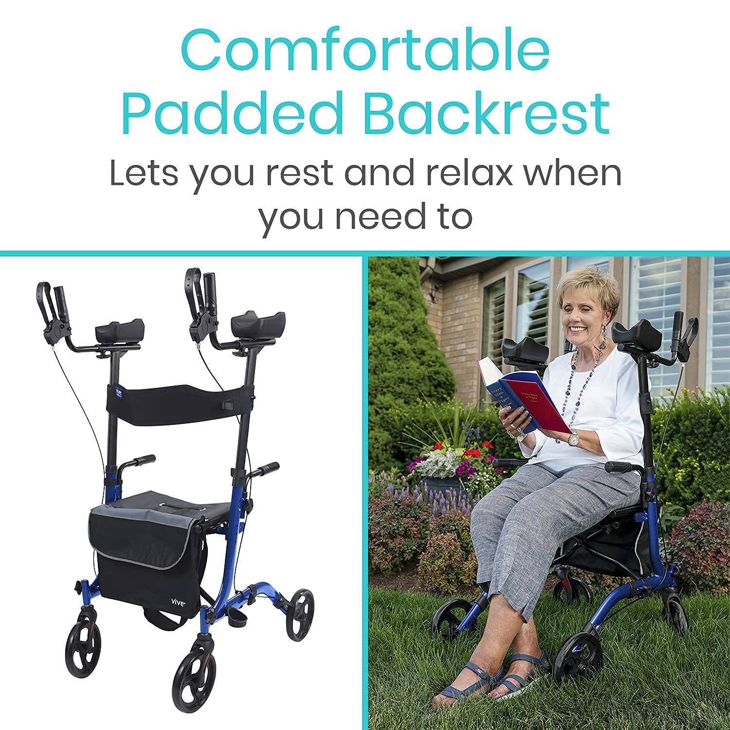 Vive Mobility Upright Rollator Walker for Seniors with Seat and