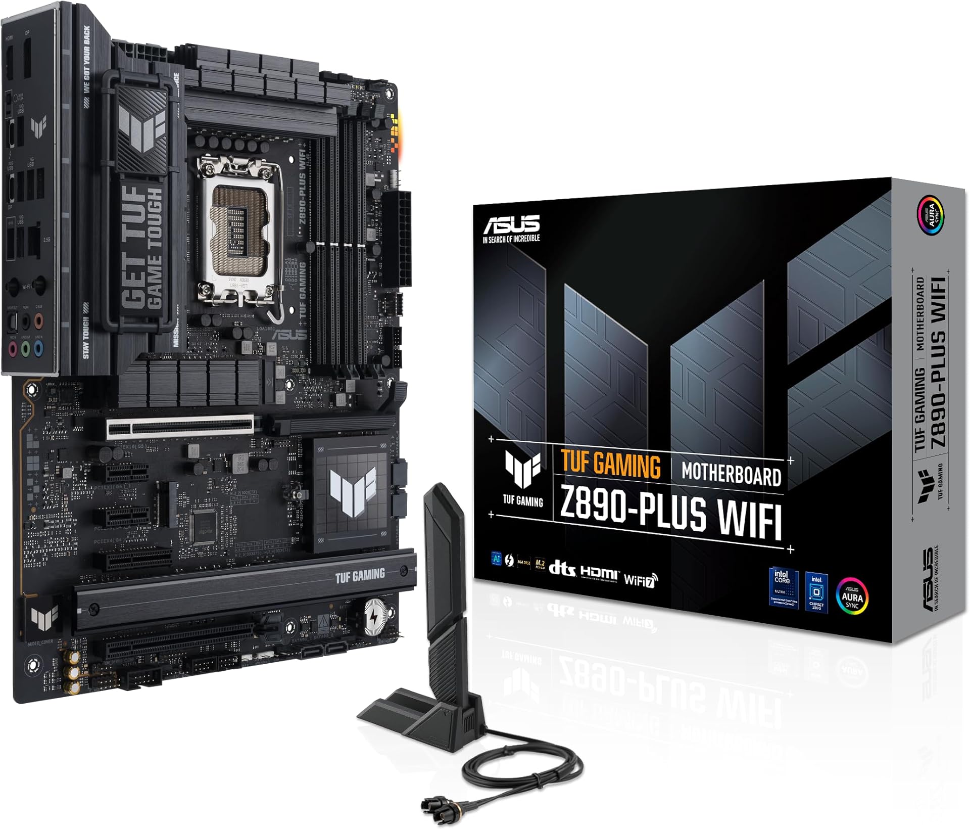 ASUS TUF GAMING Z890-PLUS WIFI Intel ATX motherboard, 16+1+2+1(80A) power stages, DDR5, PCIe 5.0 w/ full support for next-gen GPUs,1xUSB4, front USB 20Gbps, 4 x M.2 slots, Wi-Fi 7, Intel 2.5 Gb