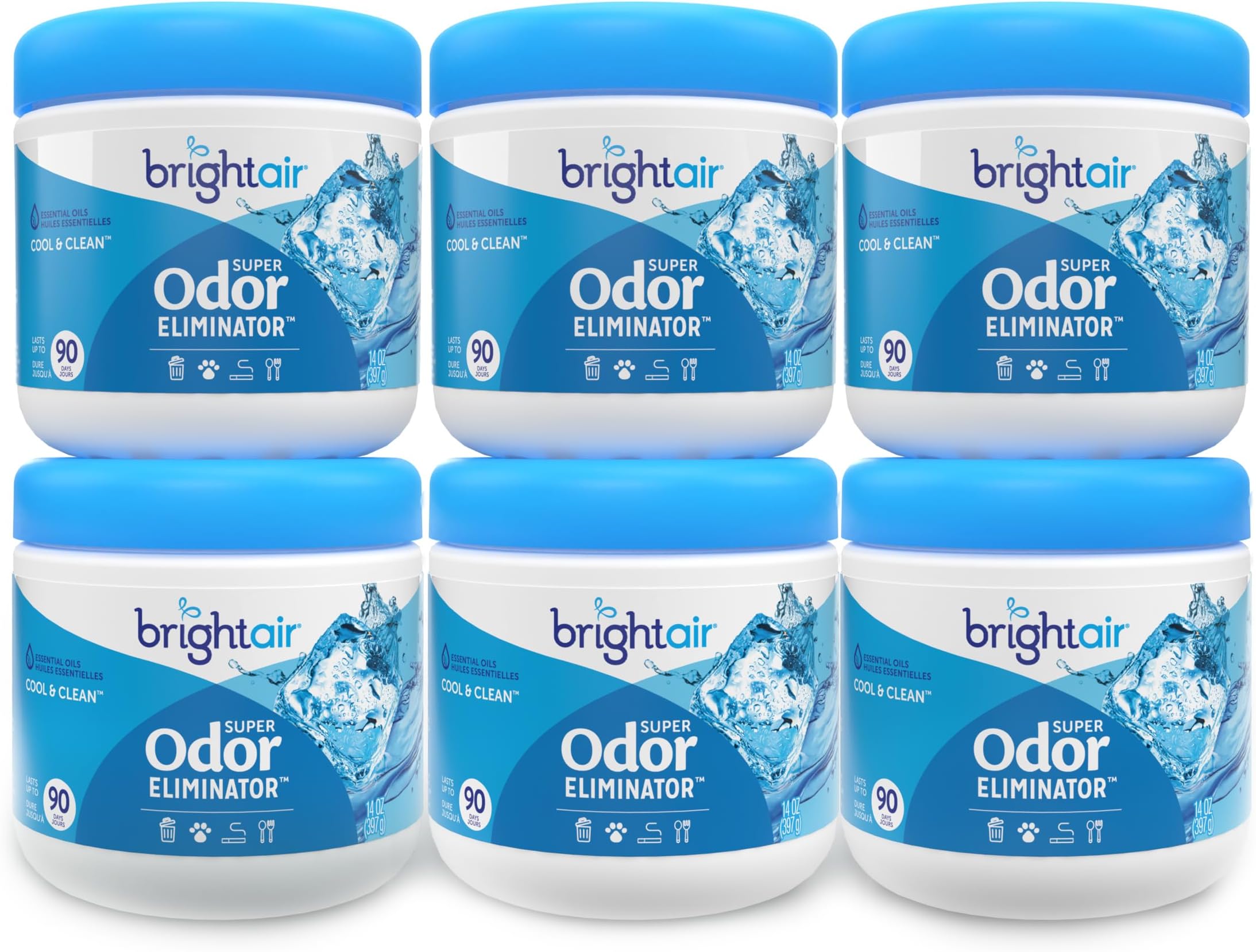 Bright Air Solid Air Freshener and Odor Eliminator, Cool and Clean Scent, 14 Oz Each, 6 Pack