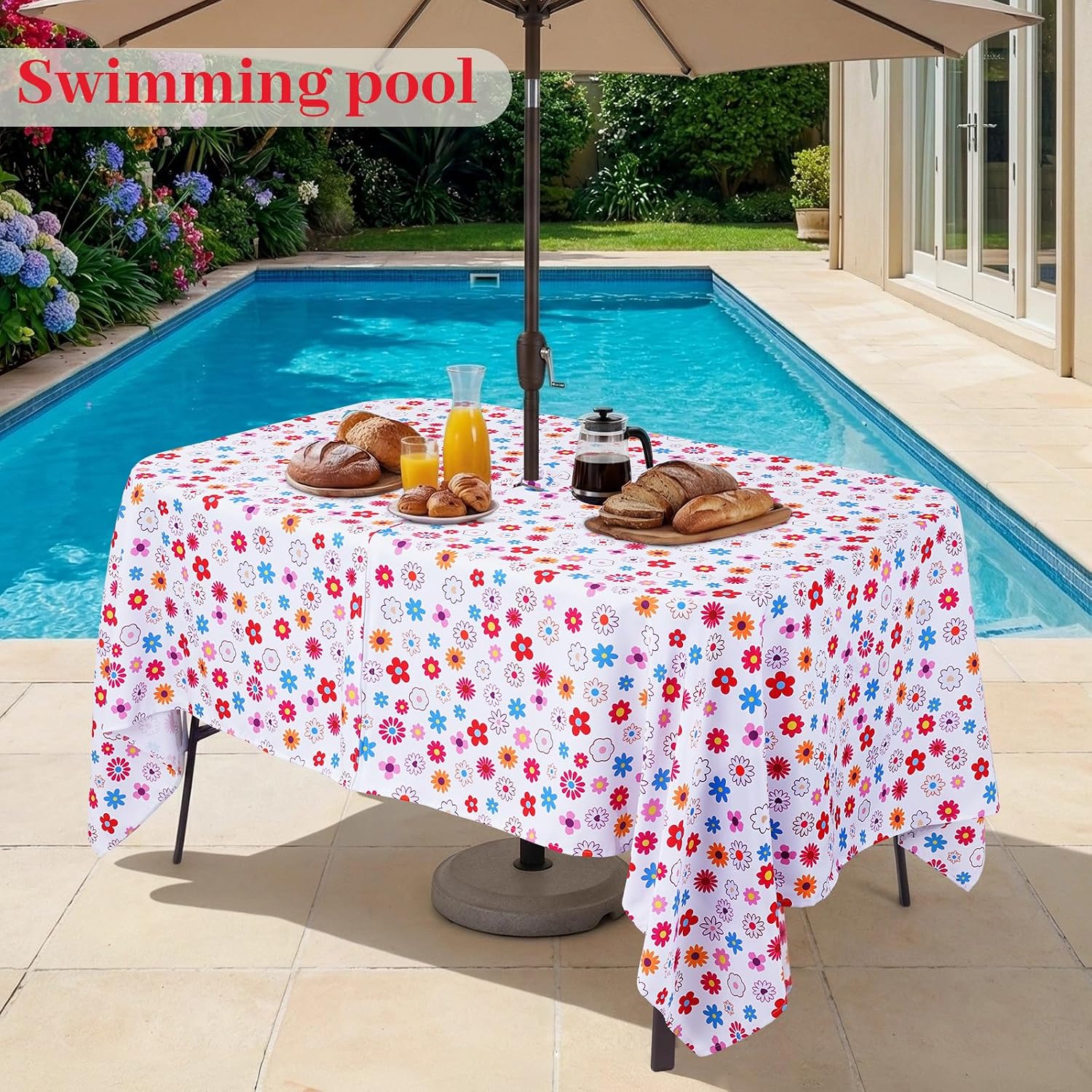 Eternal Beauty 84" x 60" Rectangle Tablecloth Waterproof Outdoor Tablecloth with Umbrella Hole Zipper for Patio Spring Summer Picnic Tables (Multicolored Flower, 84" x 60" (Rectangular))