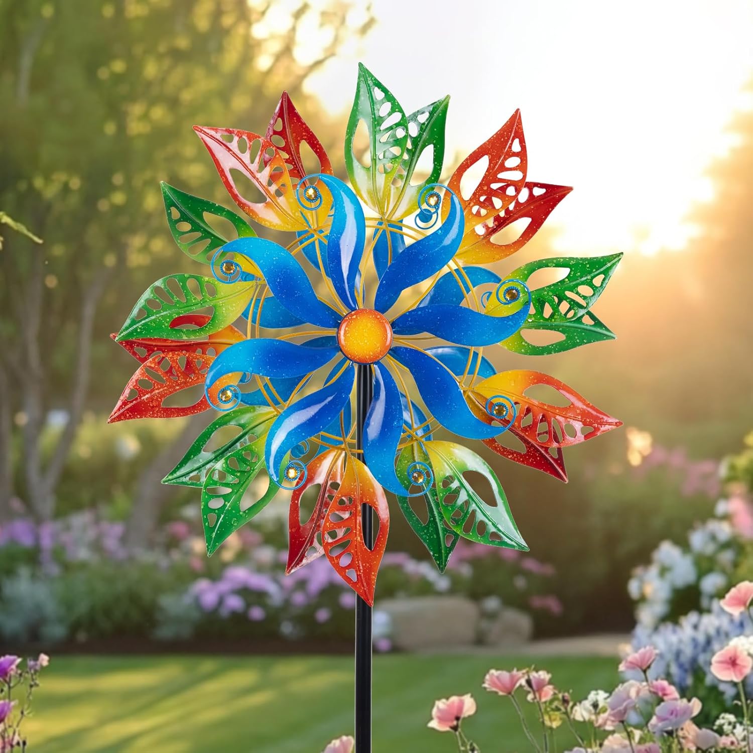 Wind Spinners Yard Decorations Outdoor, 24 Inches Large Windmill Garden Decor for Outside, Metal Wind Pinwheels Garden Gifts for Women Mom Patio, Lawn,Outdoor Decor