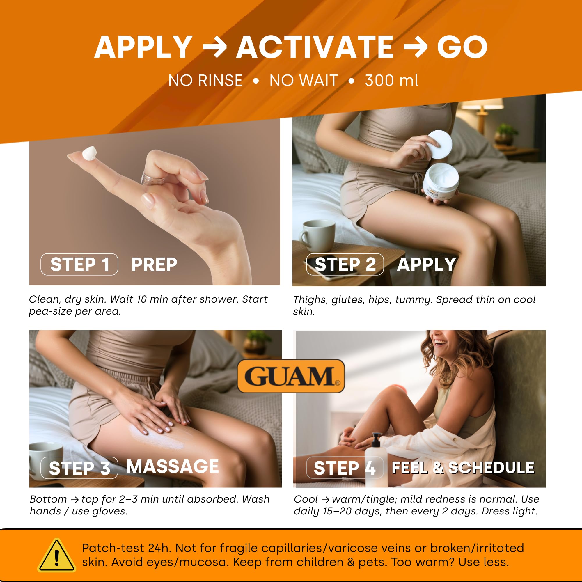 Guam Fangogel F.I.R. Contro la Cellulite Senza Risciacquo Azione Caldo-Freddo con Nanosfere Lipoattive, Caffeina, Mentolo, Giallo, 300