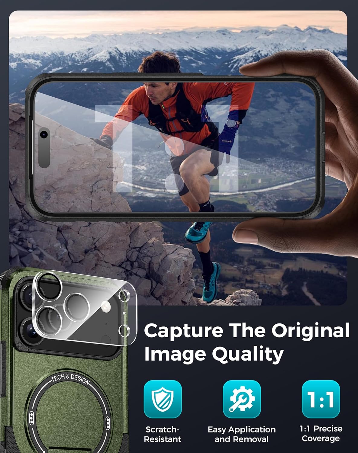 Goton for iPhone 17 Pro Case with Privacy Tempered Glass Screen Protector & Camera Lens Protector, Compatible with MagSafe, Invisible Kickstand, Shockproof Phone Cover, Green - Image 7