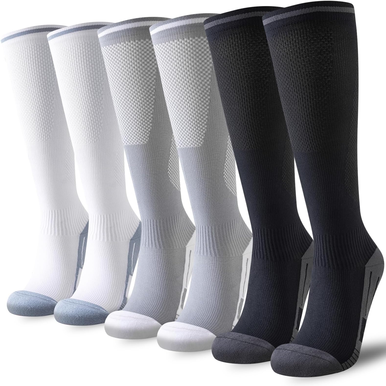 Niorasen Compression Socks for Women Men (20-30mmHg), 3 Pairs Flight Socks Unisex, Travel Sock Compression Stockings Fit Running, Football, Flying, Medical, Prevent Varicose Veins, Promote Circulation