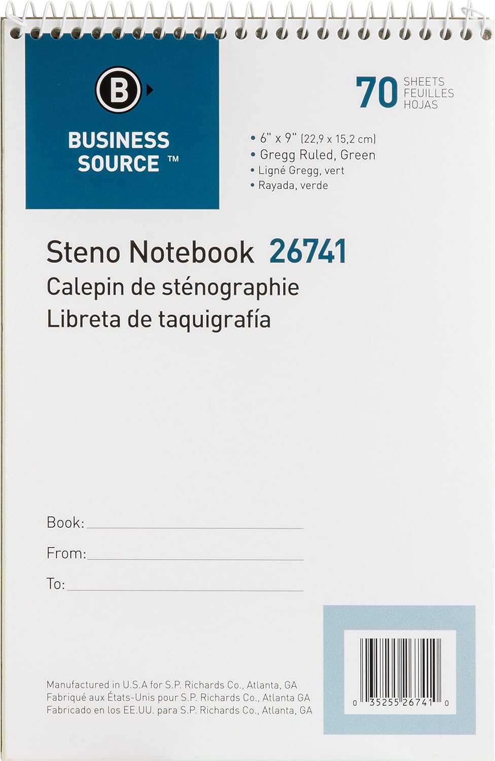 Business Source Wire bound Steno Notebook, 70 Sheets, green (26741PK)