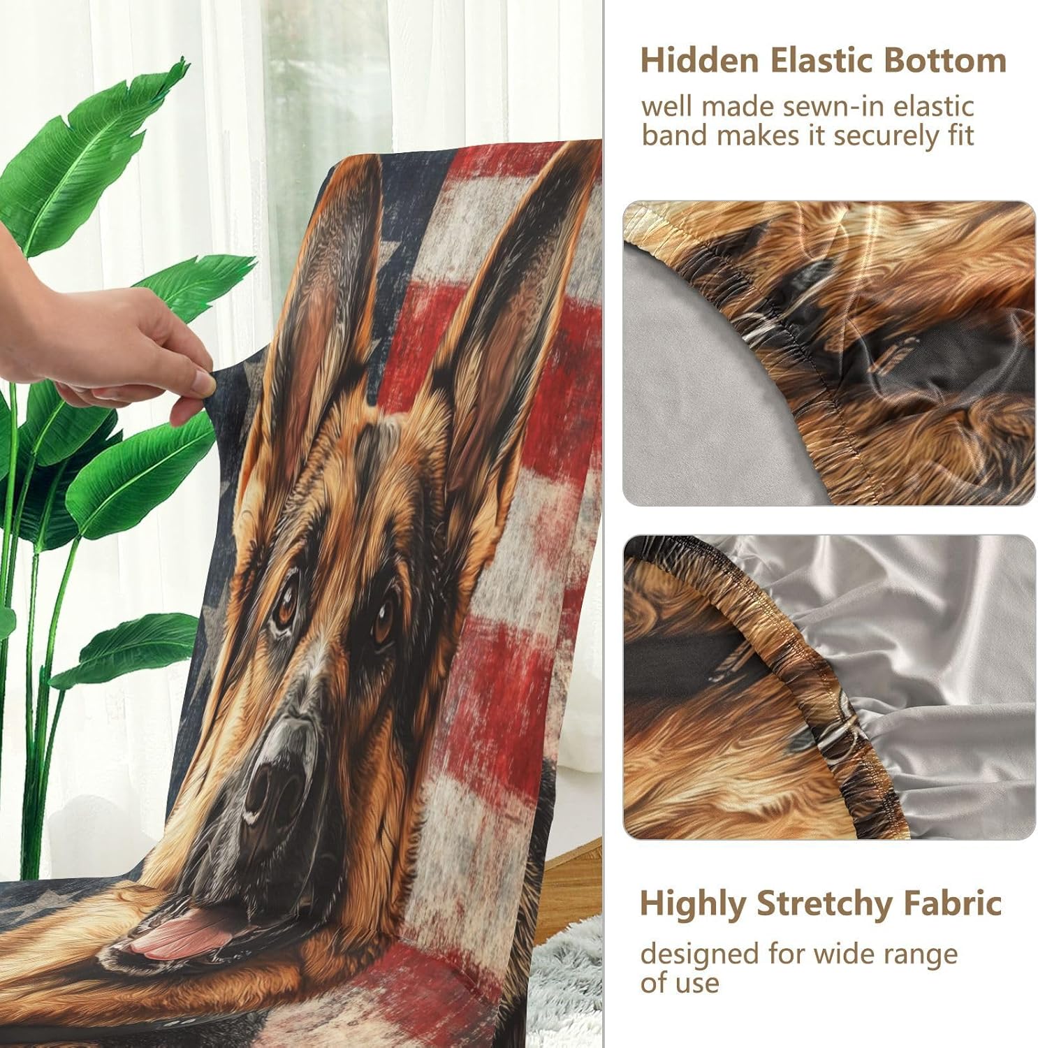 ALAZA Chair Covers for Dining Room, German Shepherd American Flag Independence 4th of July Stretch Chair Cover Sets Chair Protector Removable Washable for Ktichen Restaurant Hotel