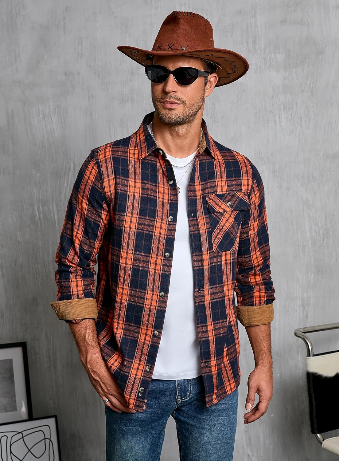 Mens Flannel Shirts Long Sleeve Flannel Shirt Casual Button Down Brushed Cotton Plaid Shirt for Men - Image 5
