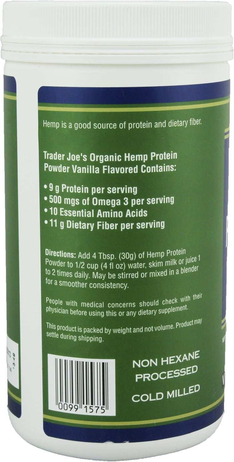 Trader Joe's 16 Oz. Organic Hemp Protein Powder Dietary Supplement (Vanilla) : Health & Household