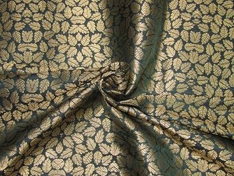 Silk Brocade Fabric Emerald Green x Metallic Gold Leaves Color 44" Wide BRO715[4] Brocades/Jacquards