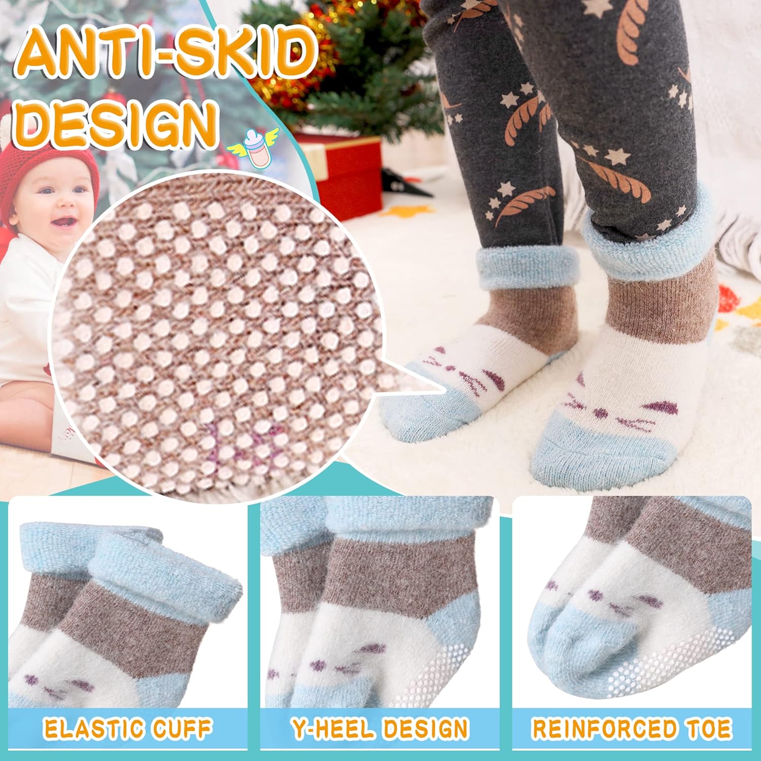 Eyean Baby Wool Grip Sock Soft Winter Warm Thick Non Slip Toddler Boy Girls Crew Socks For Children 6 Pairs - Image 4