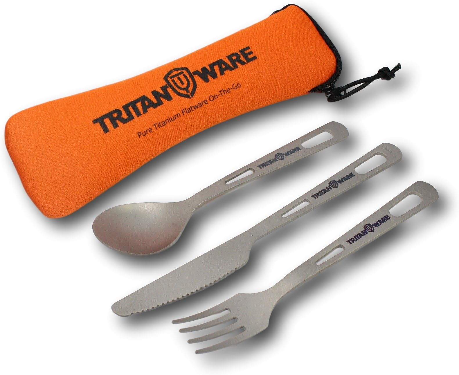 Titanium Flatware Set with Utensil Case- Extremely Light Weight Spoon Fork Knife Set, Pure Titanium