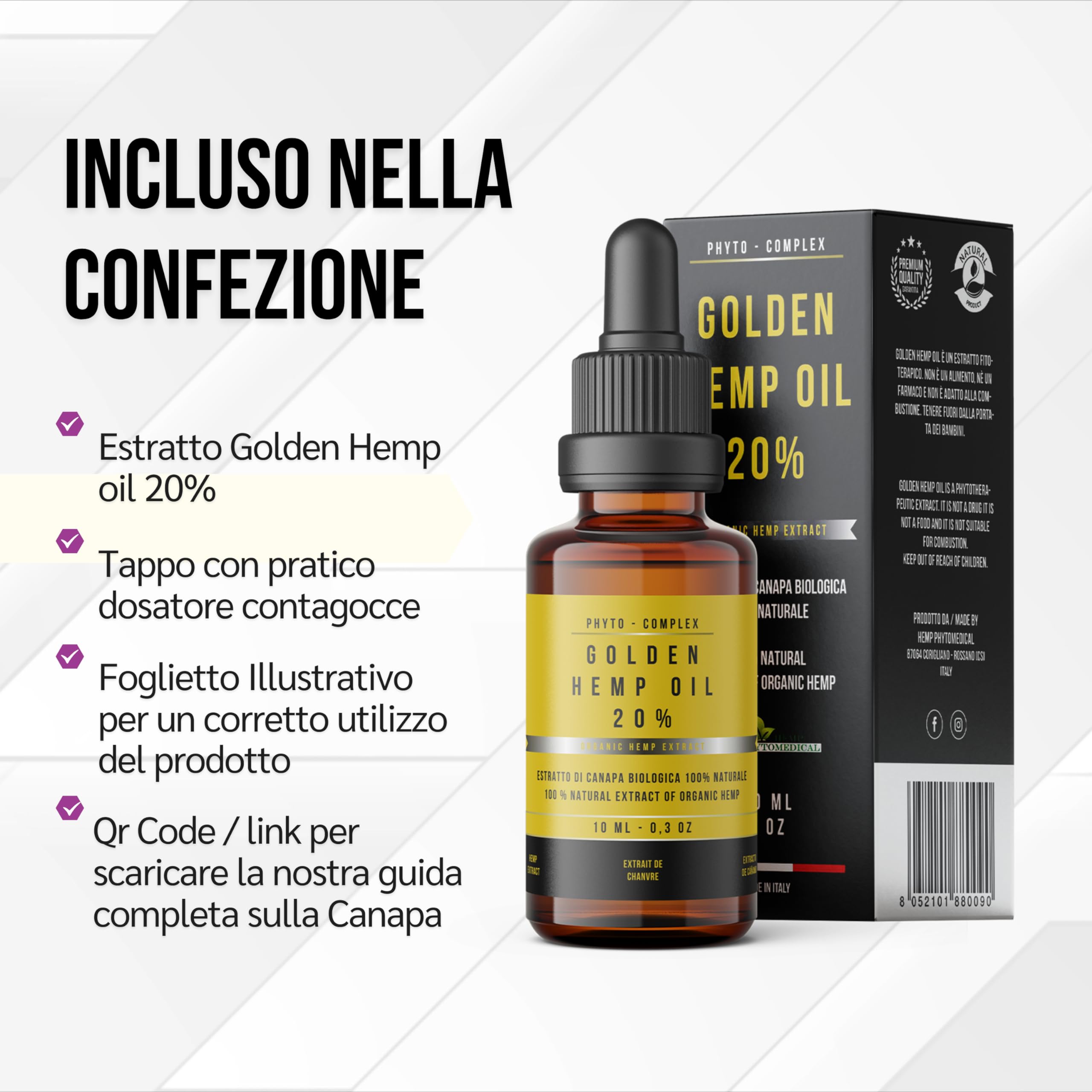 Golden Hemp Oil 20% Olio di Canapa Certificato ad Alta Concentrazione - Made in Italy by Hemp Phytomedical