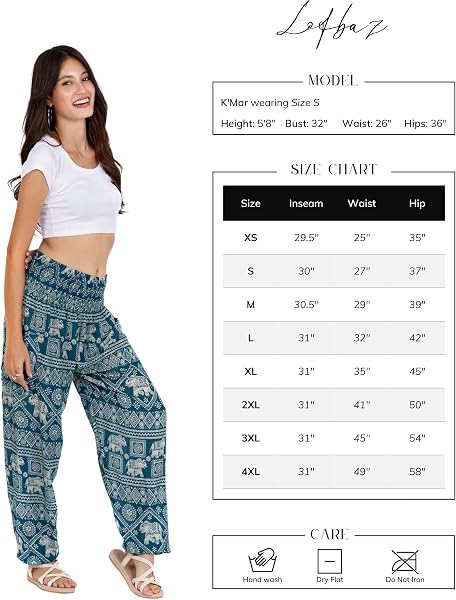 Lofbaz Boho Pantalons Femmes Taille Smockée Floral Eéléphants Funky Harem Pants - 4