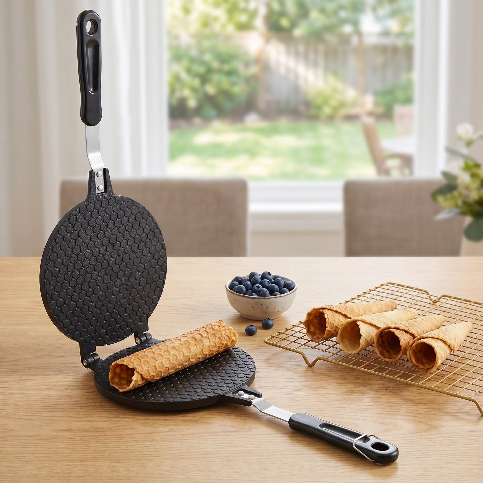 ibasenice Piastra per waffle a doppia faccia antiaderente, stampo per waffle, piastra per involtini primavera, padella fai da te per gelato, pancake, coni, omelette e dessert, ideale per la cucina di