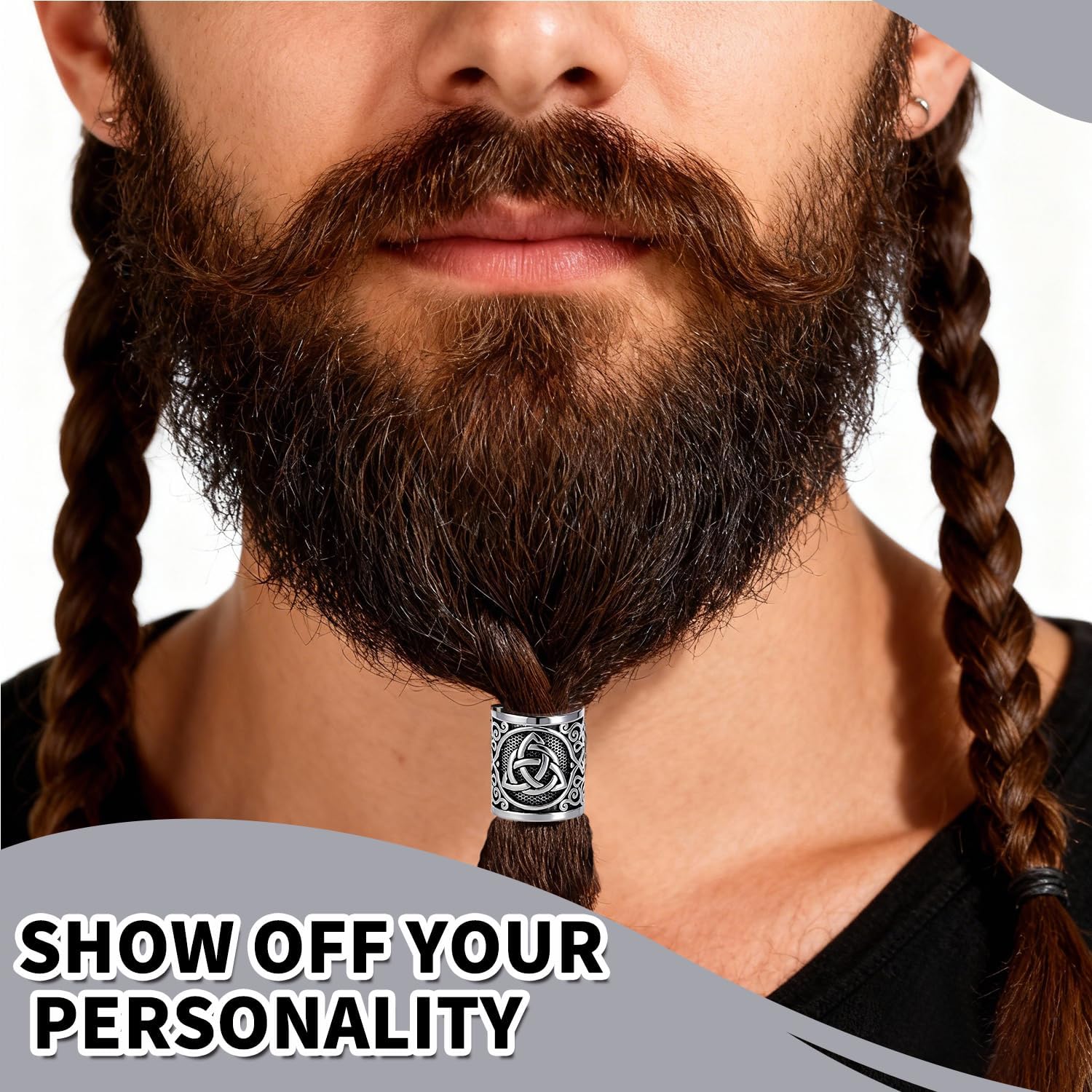 Yahpetes Norse Viking Rune Beads 2 Pcs Hair Beard Pendants Antique 0.59"X0.47" Norse Rings Silver Metal Clips Cuffs Rings Vikings Jewelry for Hair Decoration - Image 4
