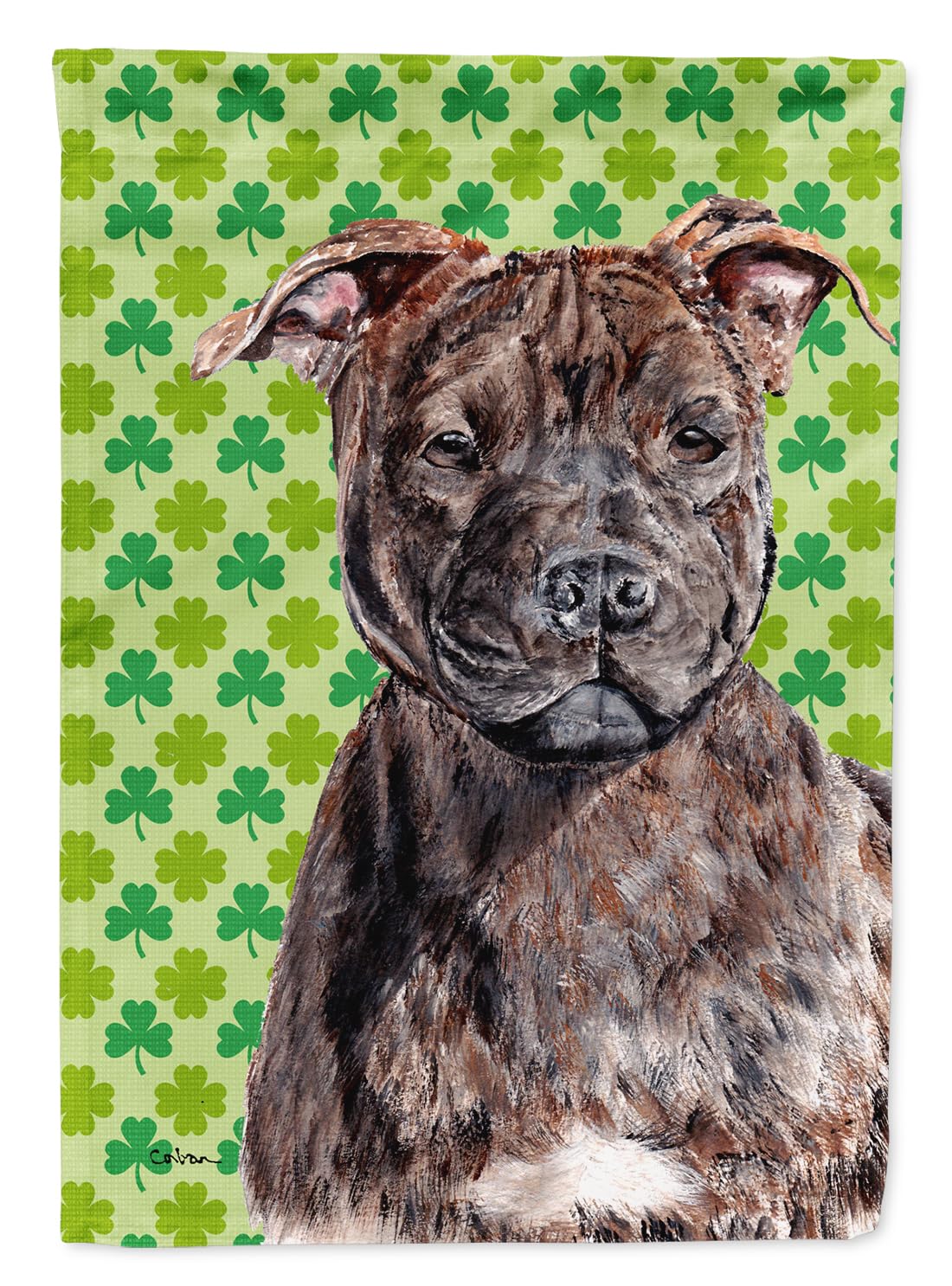 Staffordshire Bull Terrier drapeau jardin St Patrick Caroline's Treasures SC9729GF multicolor