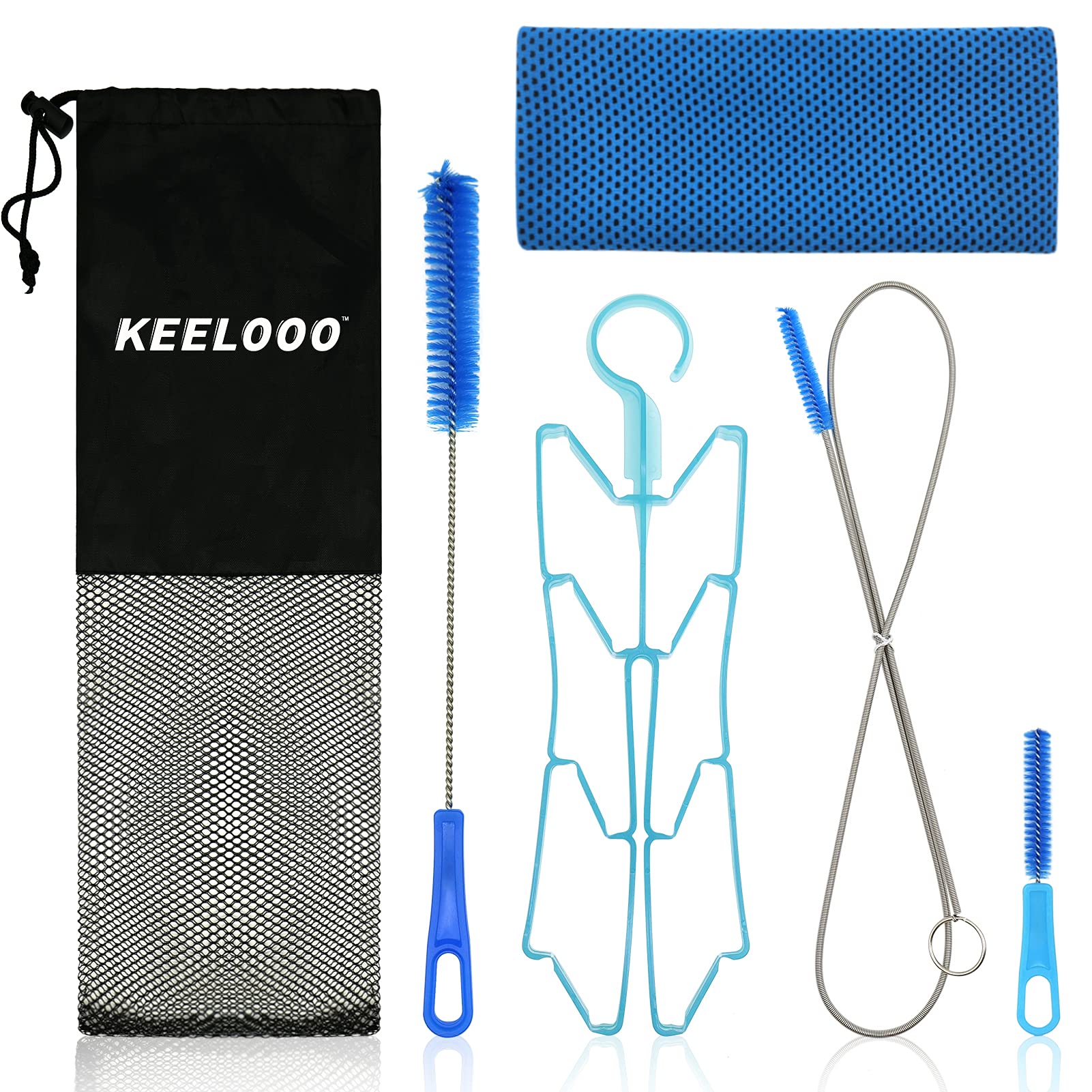KEELOOO Hydration Bladder Cleaning Kit, 6 in 1 Water Reservoit Cleaning Kit of 3 Brushes - 1 Collapsible Frame - 1 Carrying Pouch
