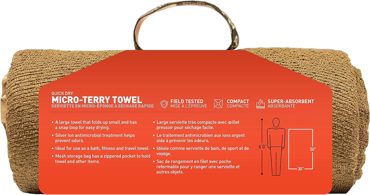 "GEAR AID Quick Dry and Compact Micro-Terry Towel, Coyote, Large, 30"" x 50""" (69025) : Camping Towels : Sports & Outdoors