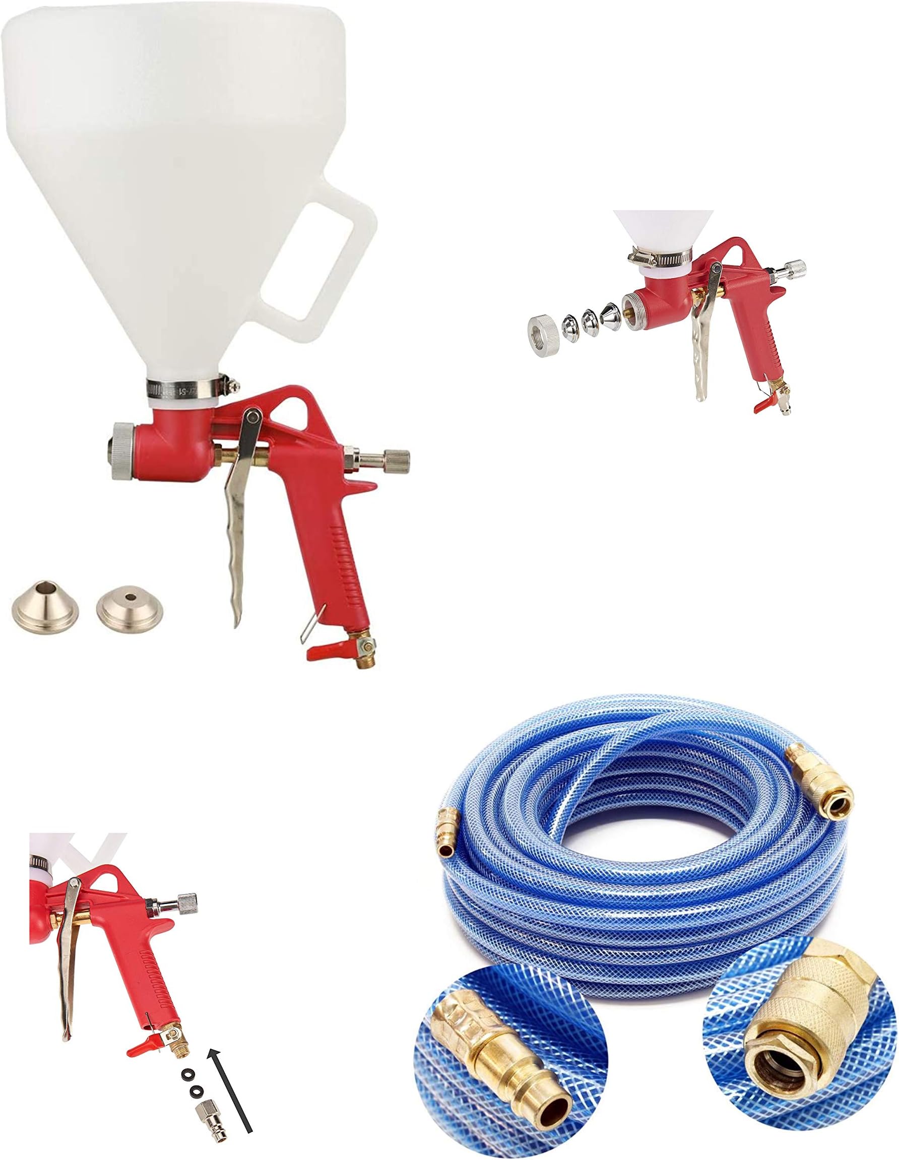 Render Spray Hopper Gun - Spray Gun Cup with Handle, 3 Spray Gun Nozzles & 15mt Air Hose - Paint Sprayer for Walls and Ceilings - Spray Hose Gun for Micro Cement Base, Topcoat & Waterproof Coatings