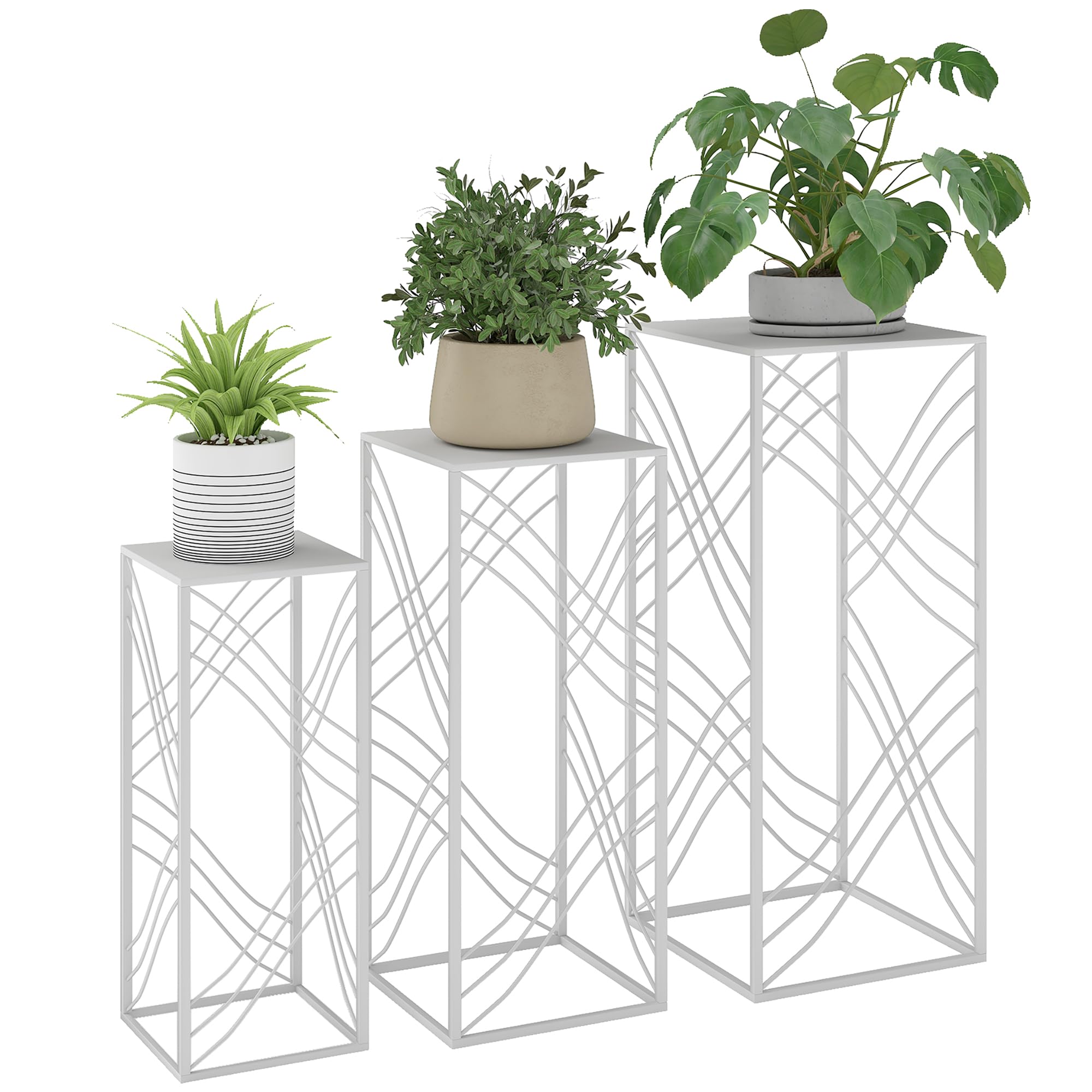 Outsunny 3er-Set Pflanzenständer 50/60/70 cm hoch Blumenständer Weiß