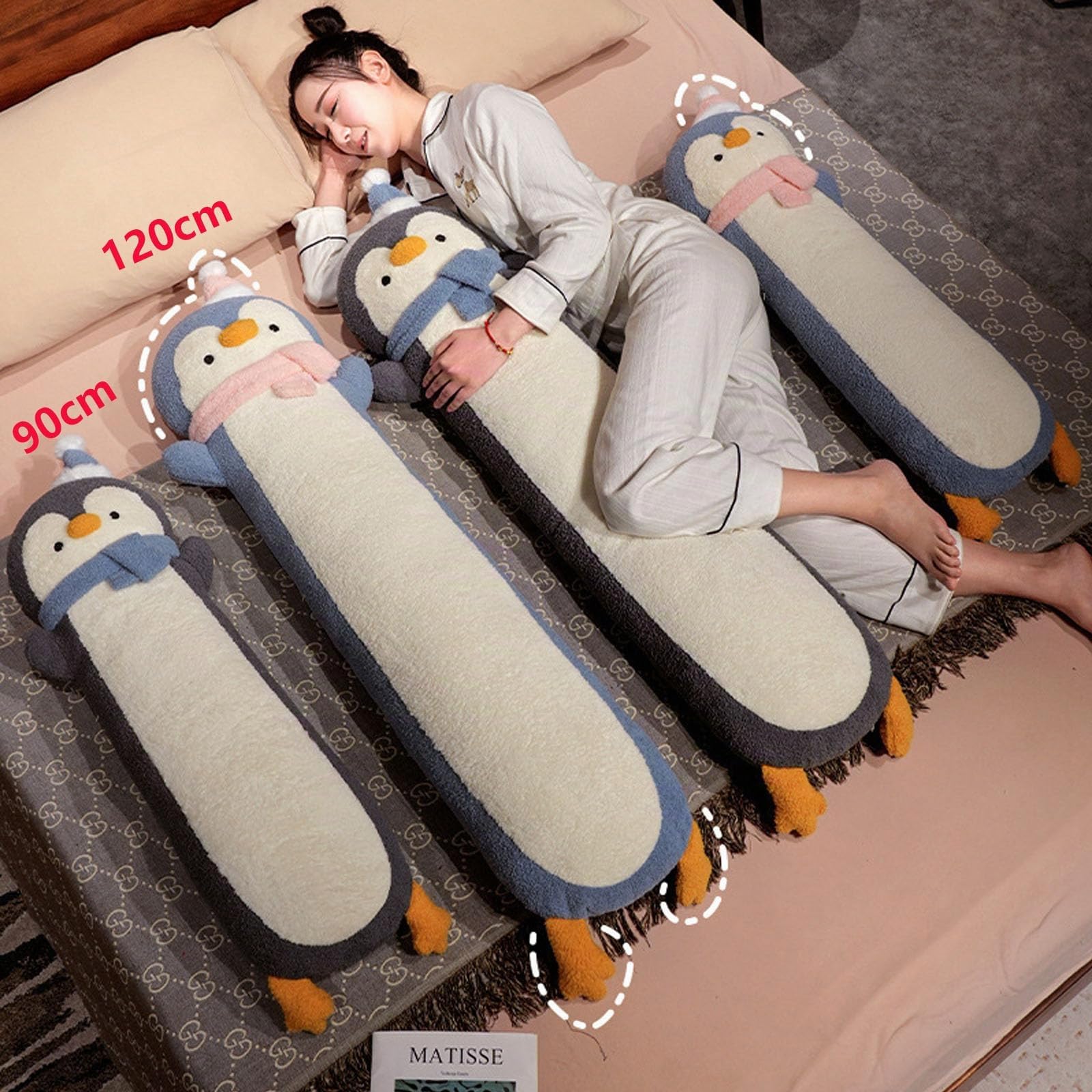 Langer Pinguin Plüsch Kissen,Seitenschläfer Kuscheltier,Plüsch Pinguin Kuscheltier Kissen,Cartoon Weiches Nackenkissen Puppen, Niedliche Schlafkissen Geschenke Für Kinder (120cm,Grau)