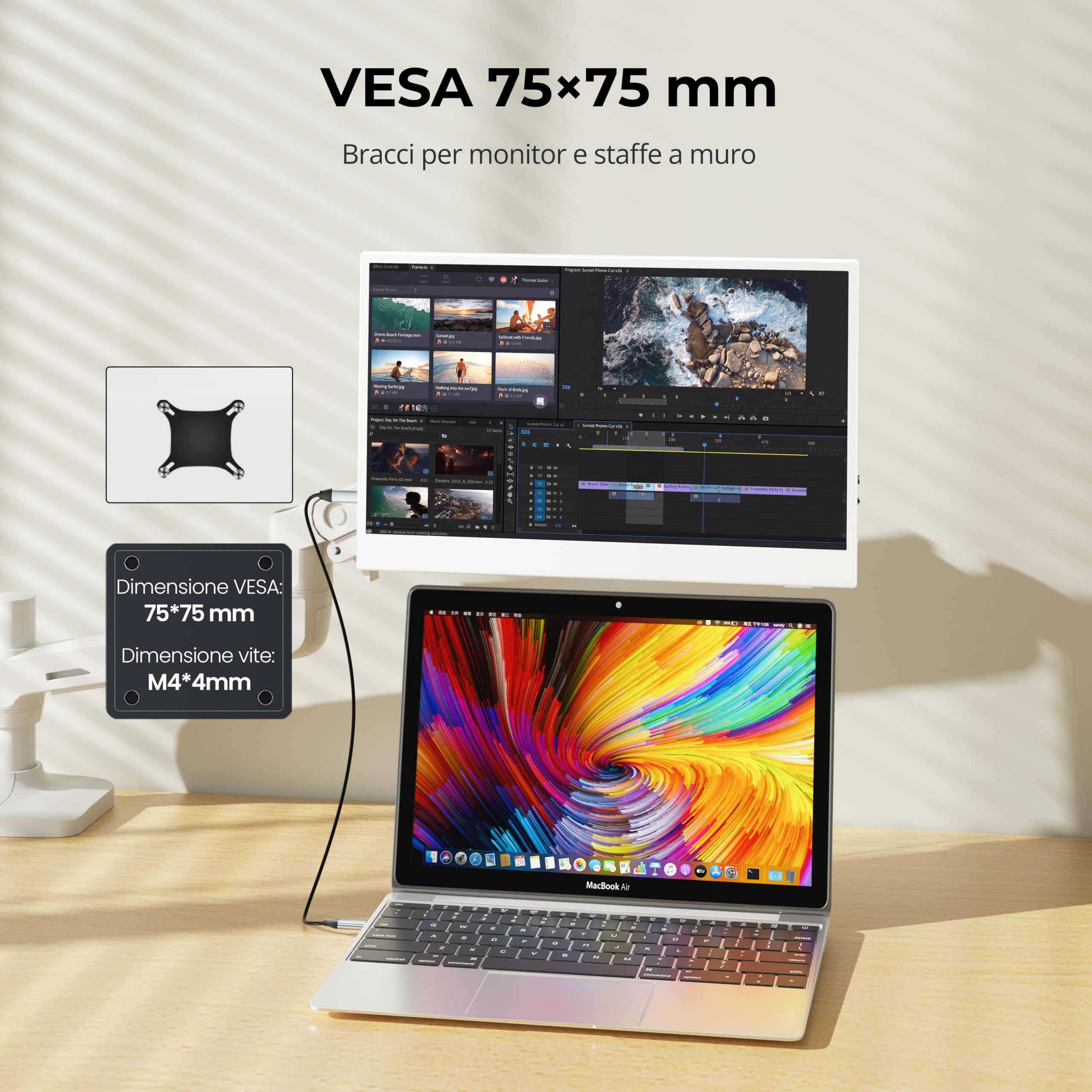 UFYQL Monitor portatile 15,6" IPS FHD 1920x1080 | Schermo esterno per notebook leggero, USB-C/Mini HDMI, altoparlanti, custodia intelligente, supporto VESA, compatibile PC, Mac, PS5, Xbox