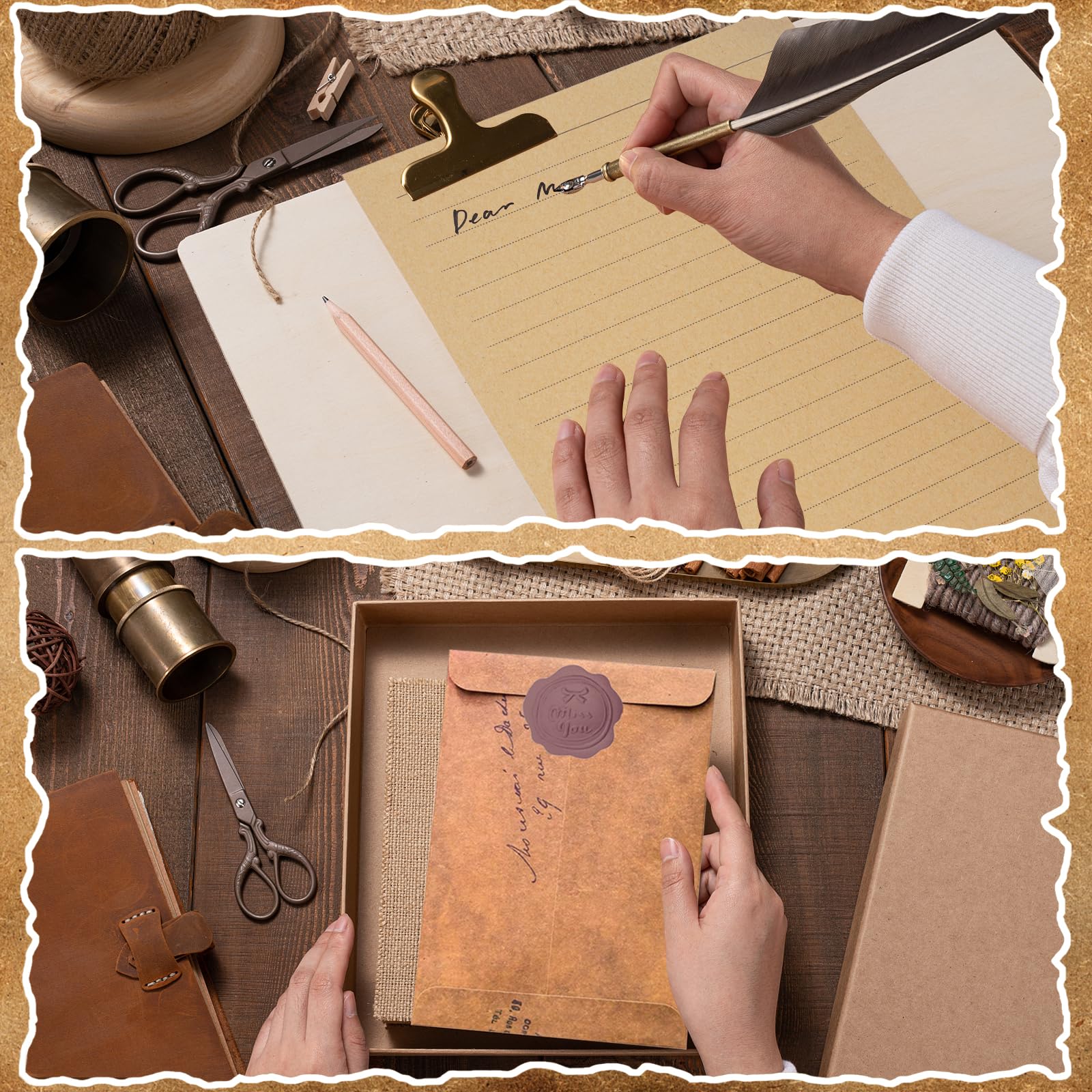 Vintage briefpapier met enveloppenset, 38 stuks, 9 linnen enveloppen en waszegels, 20 A5 briefpapier vintage papier voor liefdesbrief, bruiloft, verjaardag, wenskaarten