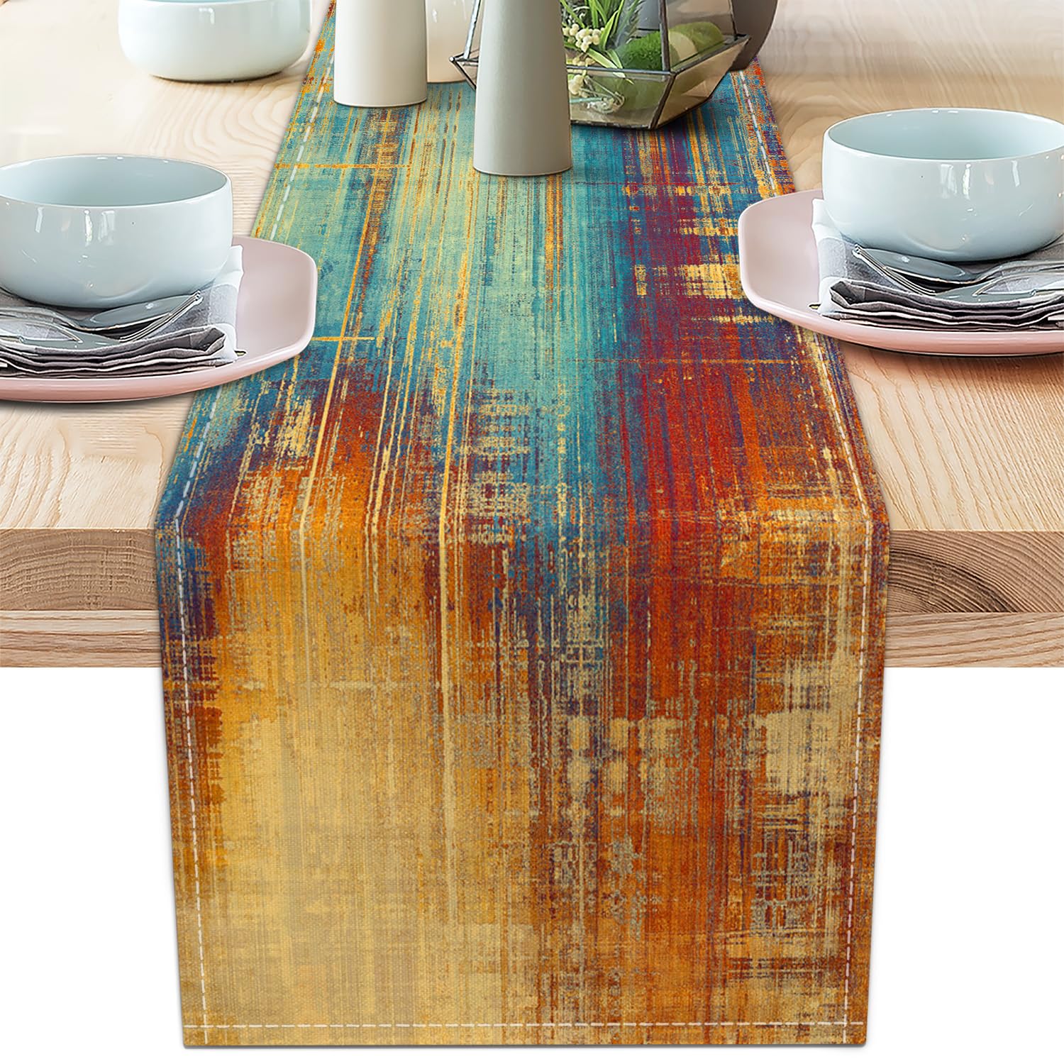 Amazon.com: Burnt Orange Farmhouse Table Runner Vintage Abstract