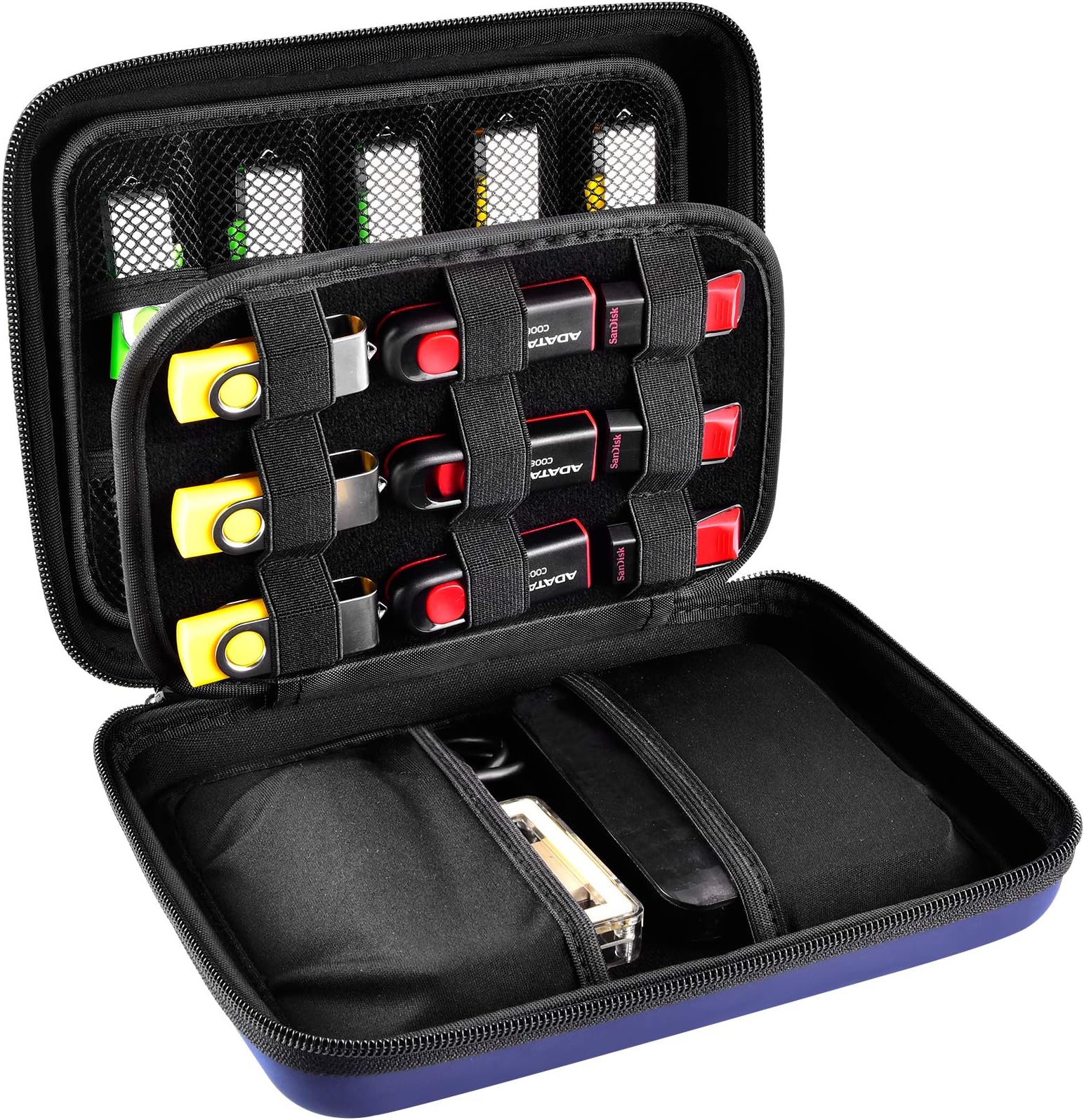 USB Flash Drive Case Hard Drive Travel Storage Bag EVA Waterproof Electronic Accessories Organizer Holder for Sandisk/Thumb/WD and Any Flash Driveï¼ˆBlueï¼‰