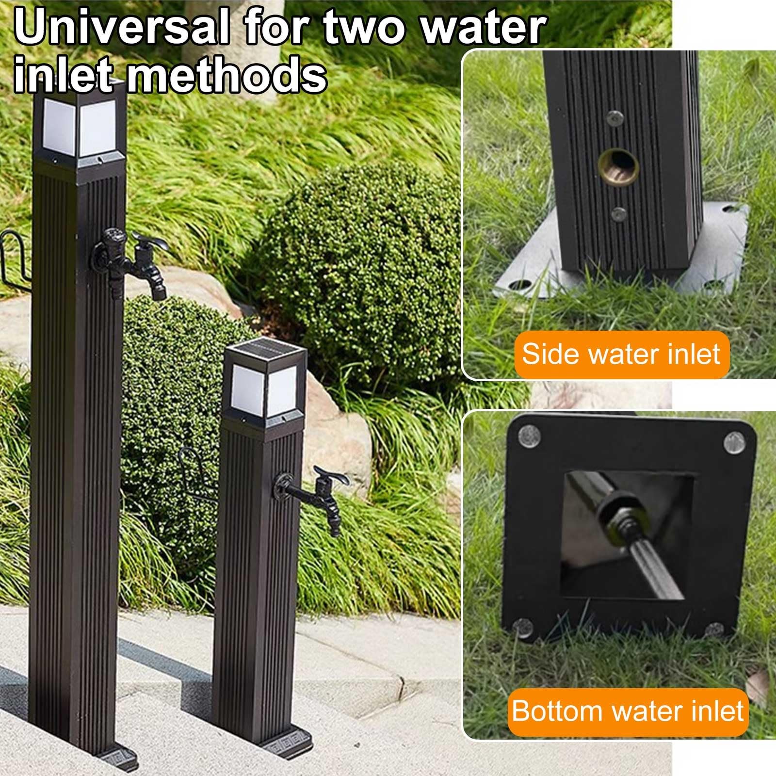 Columna De Agua Solar Led para Jardín - Grifo Exterior Independiente De Acero Inoxidable - Diseño Cuadrado Vertical para Patios, Jardines Y Terrazas - Elegante Fuente De Agua，74cm/29in