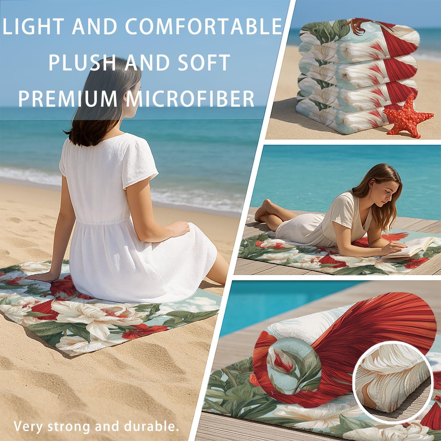 Natürlich, Floral-Prints Strandtuch 230 x 210 cm - Strandtuch trandtuch Leichtdünn Weich Farbintensive Vögel, Wolken,für Strand, Pool, Yoga, Picknick