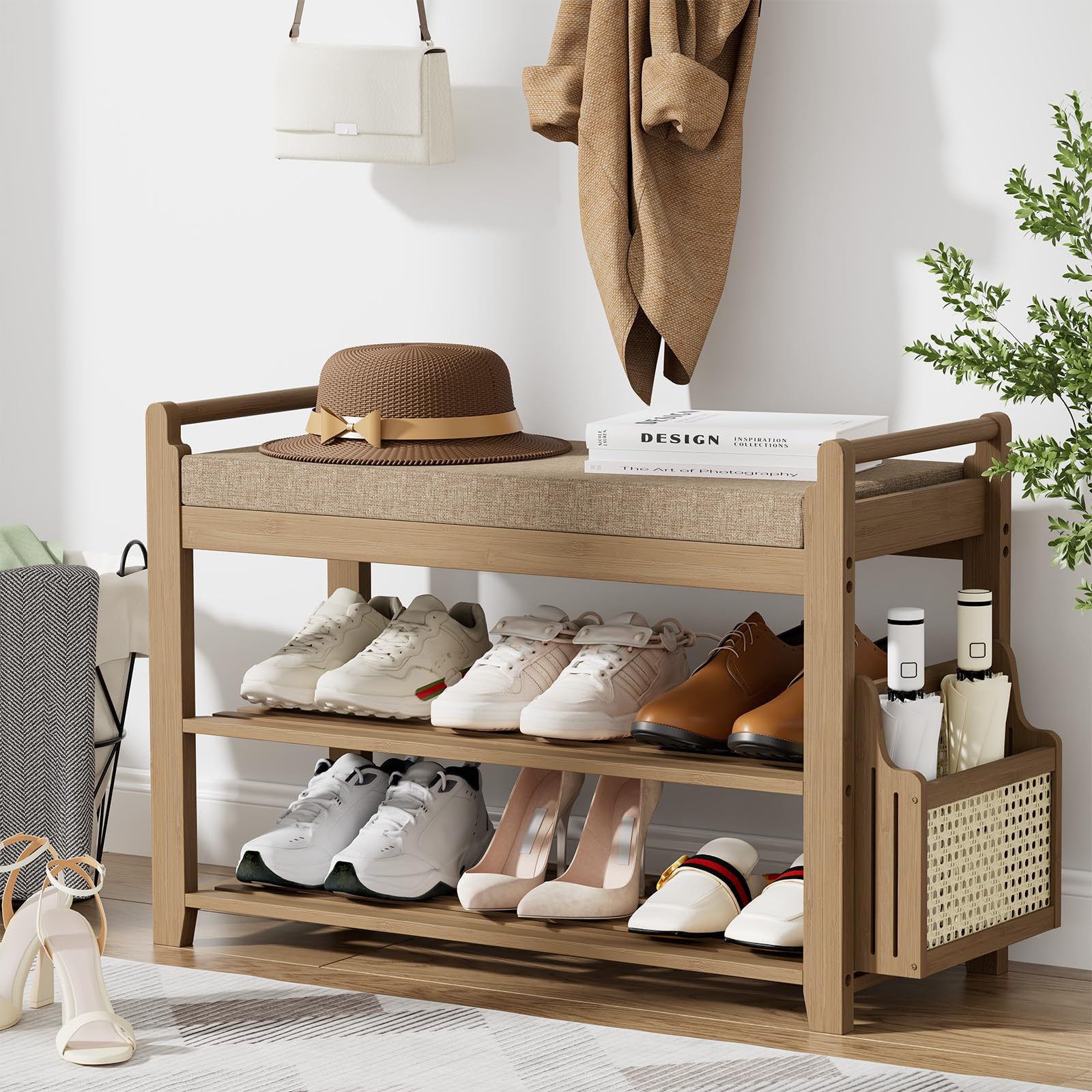 Amazon.com: Homaxy 2-Tier Shoe Rack Bench with Side Holder, 28.2