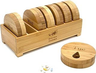e-Pill Bamboo Weekly Pill Organizer, 7 Day Pill Box for Tablets, Vitamins or Supplements