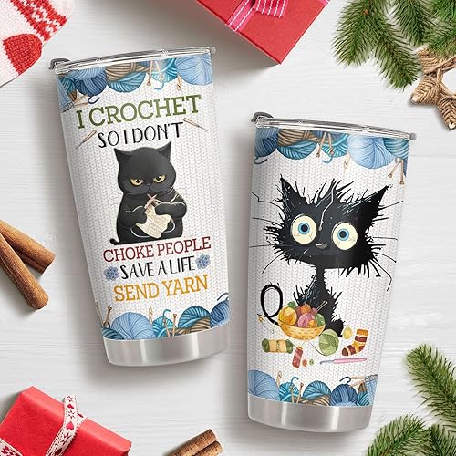 Vista 16 de Vaso de gato de terror con tapa, taza de película de terror de acero inoxidable de 20 onzas, taza de café única con gatos, Navidad, Halloween, Vaso