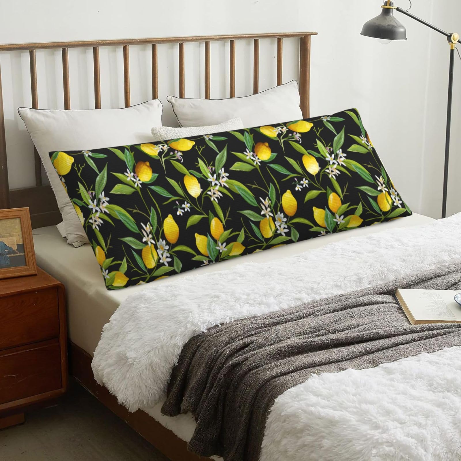 Lemon And Flower, Body Pillow Cover with Zipper,Long Body Pillowcase 20 x 60 in