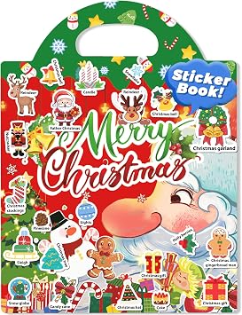 Christmas Sticker Books for Kids, Christmas Gifts Reusable Sticker Books Stocking Stuffers for Toddlers, Travel Toys Acticities Crafts Party Favors for Boys Girls Kids