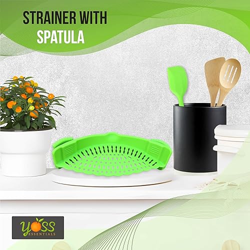 Miniatura 2 de Colador de clip para ollas sartenes y cuencos 2 piezas colador de pasta ajustable con espátula de silicona pequeña 2 piezas - Fabricado con colador