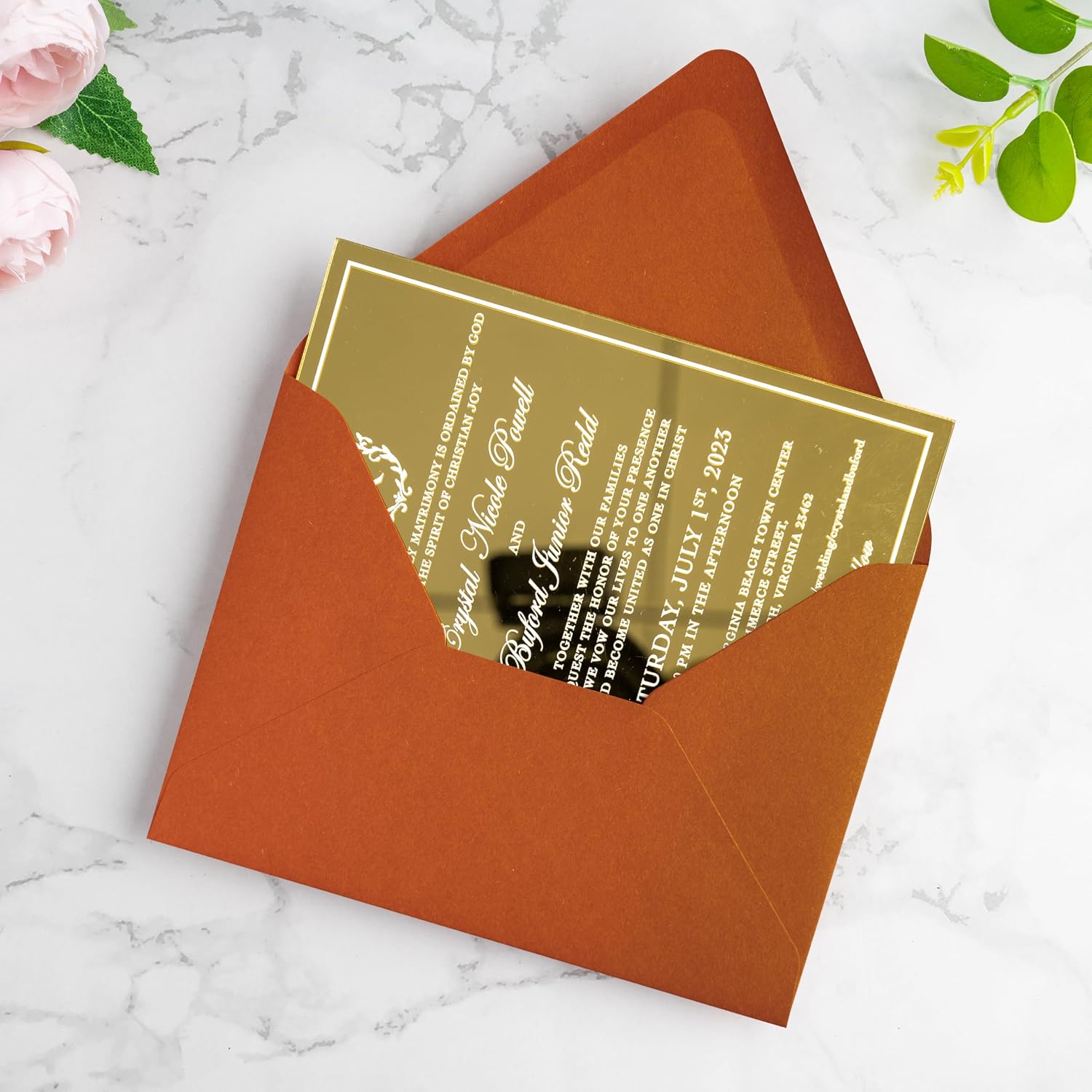 PONATIA 50 PCS/Pack A7 Envelopes, Euro Flap 5x7 Envelopes for Wedding Invitations, Greeting Cards, Acrylic Invitations, Photos, Postcards, Christmas Mailing 5.25 x 7.25 inches (Burnt Orange)