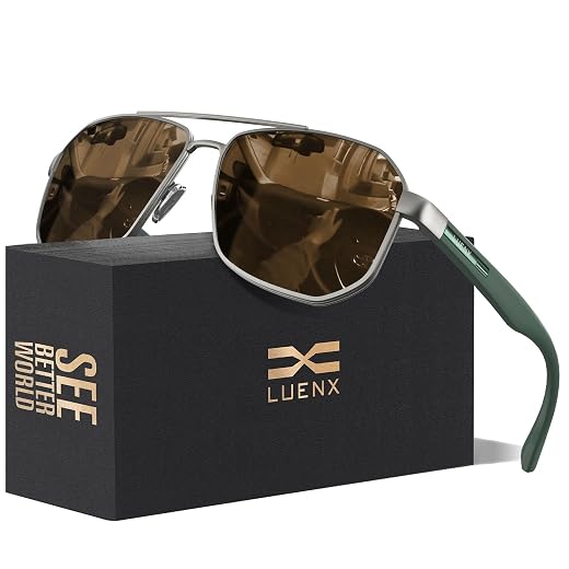 Luenx Aviator Polarized Sunglasses for Men: Square UV400 Driving