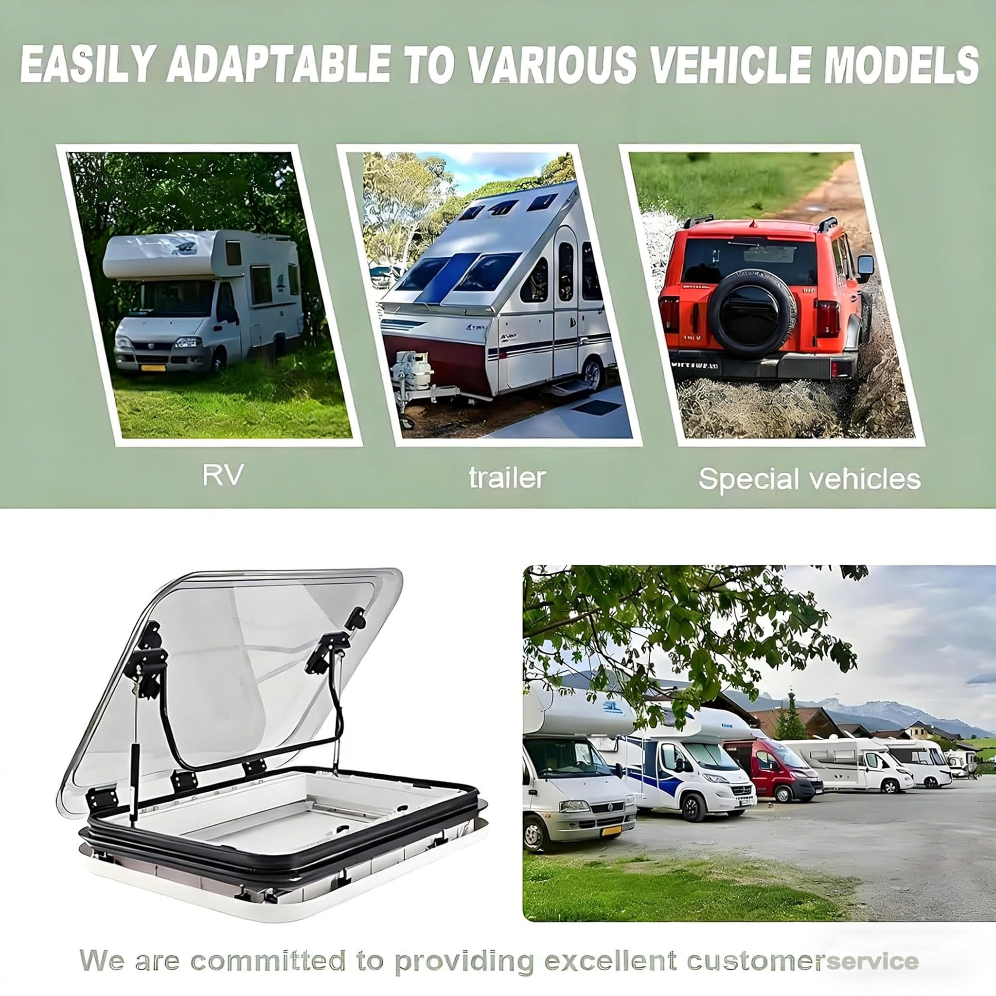 Dachlüfter für Wohnmobile, Wohnmobilfenster und Dachfenster, universelle Dachluke für Wohnmobile, großes Dachfenster-Belüftungsset für Wohnwagen mit LED-Beleuchtung 80x50cm