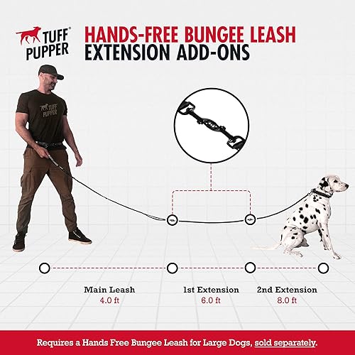 Miniatura 6 de Tuff Pupper Correa de perro resistente manos libres Un perro grande de hasta 125 libras Cómodo elástico absorbente de golpes Asas acolchadas