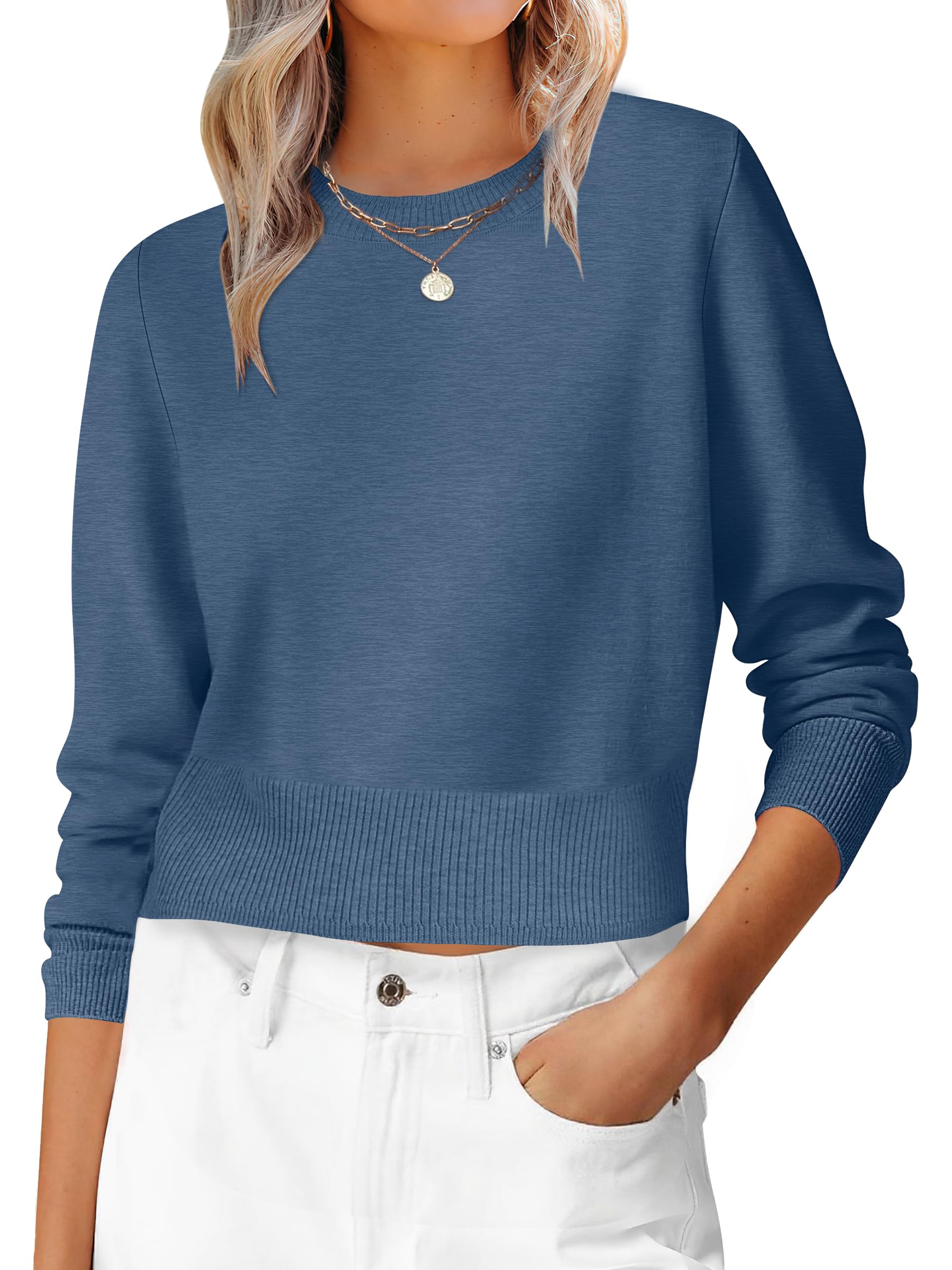 ANRABESS Women’s Long Sleeve Sweaters Cropped Crew Neck | Business Casual Tops,Light Weight Comfy Knit,Pullover ShortSweater,Basic Classic,Fall Fashion Winter Layer Clothes