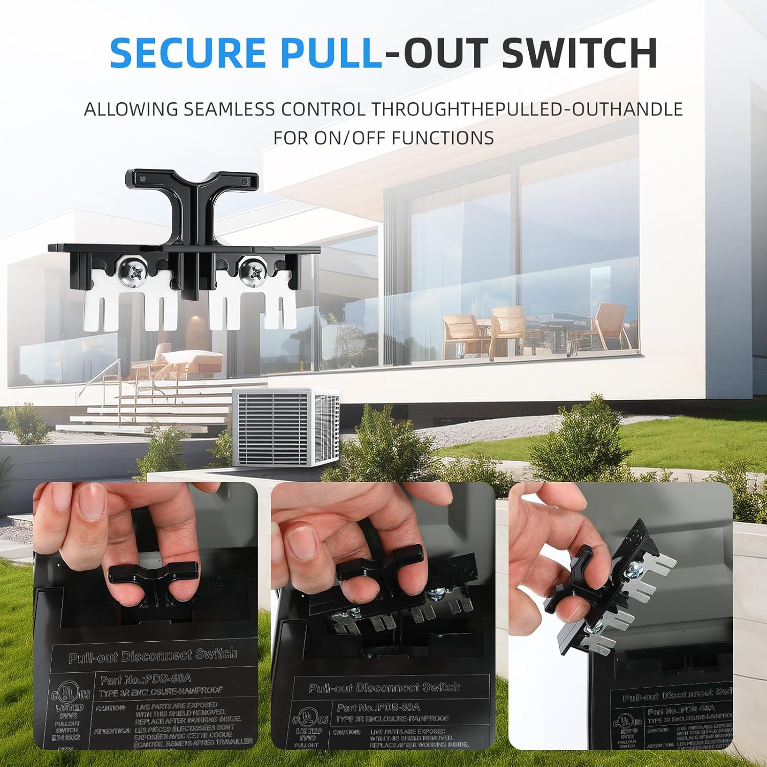 Pack of 2 60 Amp AC Disconnect Switch Outdoor 120/240VAC Pull Out Switch Waterproof Metal Box for Air Conditioning Fused (Fuse not Included)