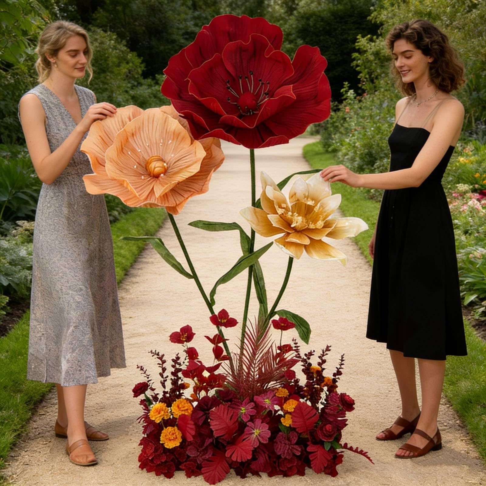 Fiori Giganti per Allestimenti, 170cm Fiore Gigante per Decorazione con Fila di Fiori Artificiali, per Matrimoni, Lauree, Addio al Nubilato, Compleanni, Sfondo da Parete Red,One Size