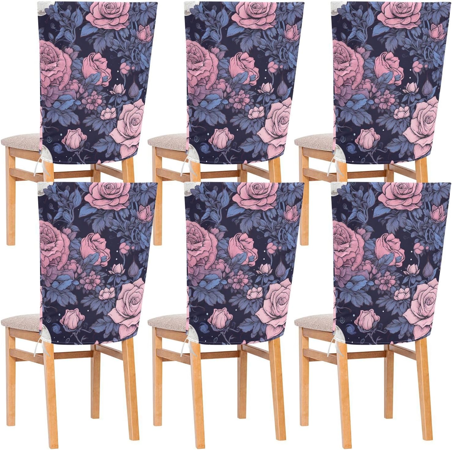 ALAZA Roses Moon Chair Back Cover Set of 6, Washable Reusable Removable Chair Slipcovers Decorative Chair Cover for Home Kitchen Wedding Party